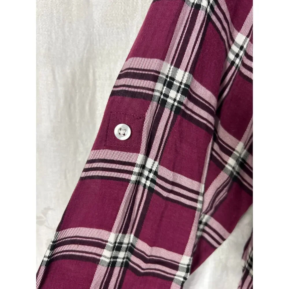 Torrid Button Up 1 1X Burgundy Plaid Lightweight - Picture 8 of 10